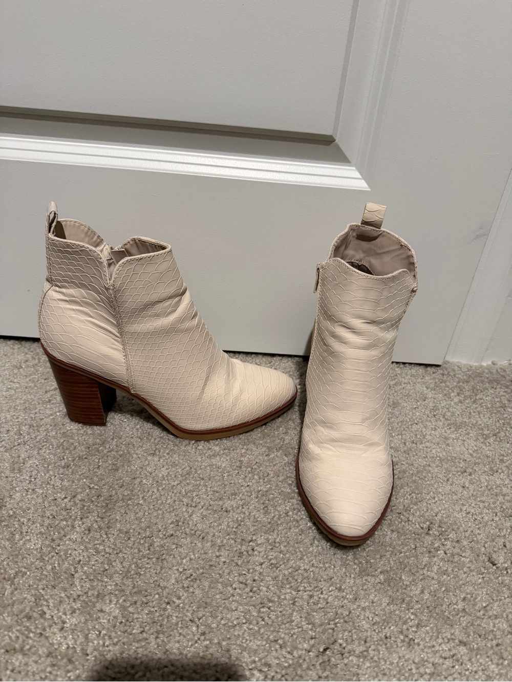 MIA Cream Textured Ankle Boots with Stacked Heel. Worn once!